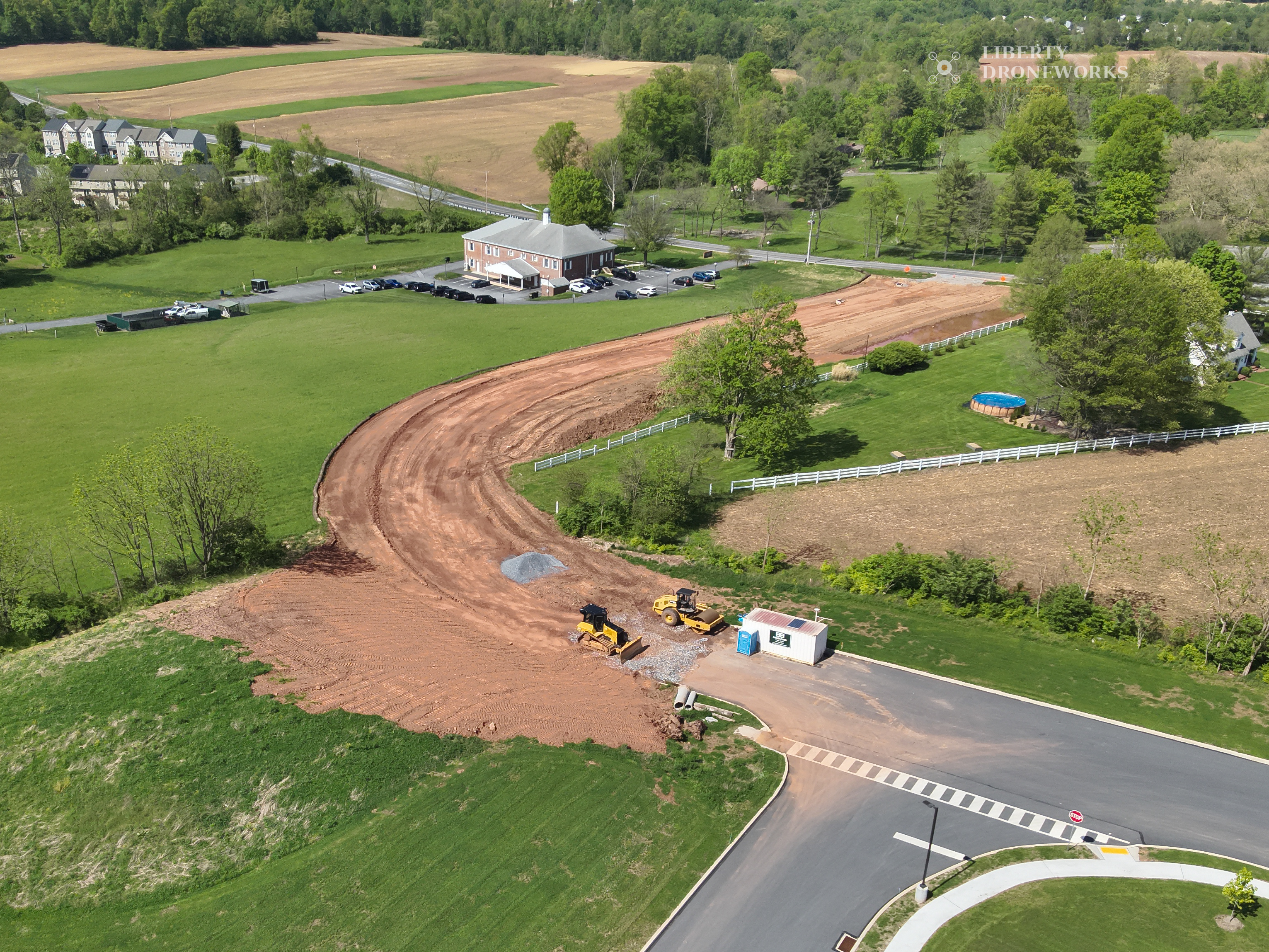 Aerial construction progress photo of Hill Road site